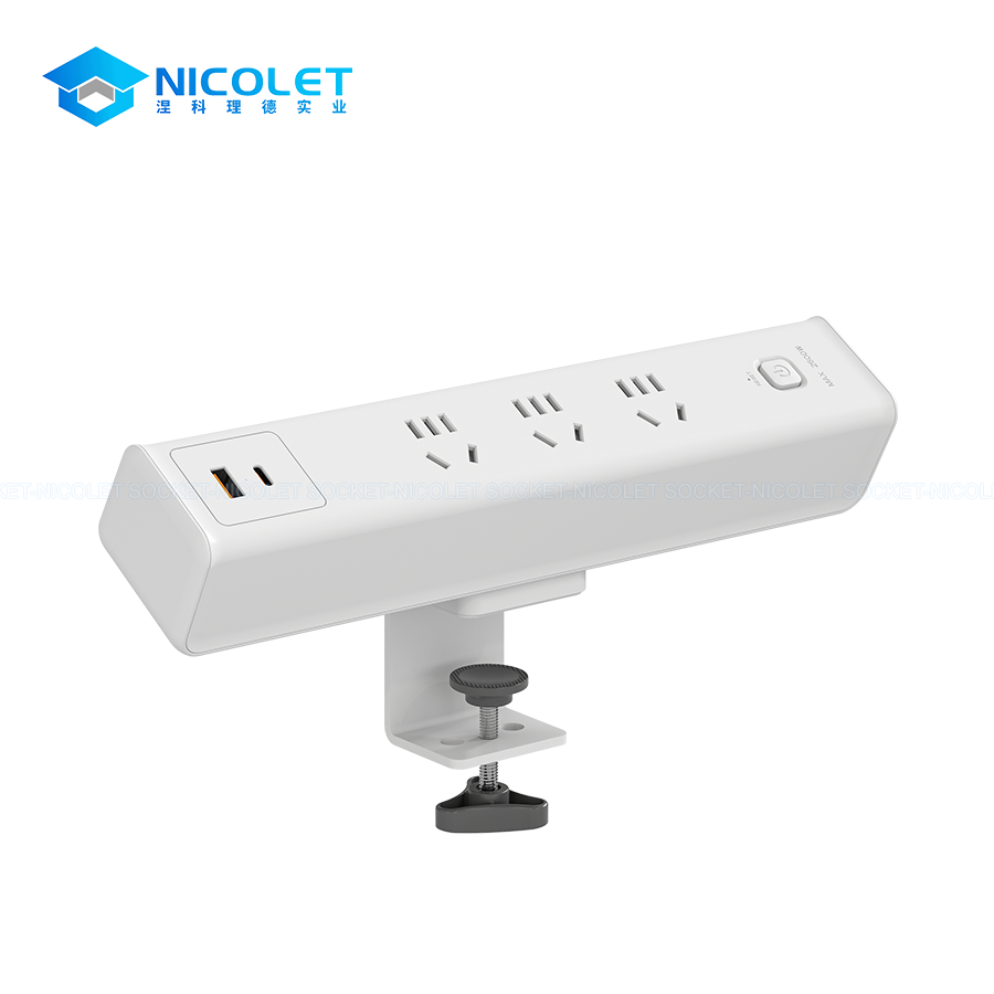 clamp on desk power strip with usb c pd 20w npj 2782 | nicolet manufacturer Clamp-On Desk Power Strip with USB-C