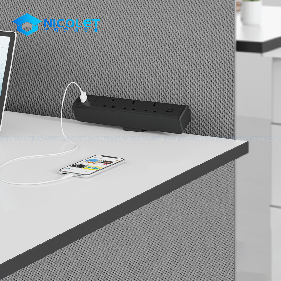 clamp on desk power strip with usb c pd 20w npj 2782 | nicolet manufacturer Clamp-On Desk Power Strip with USB-C
