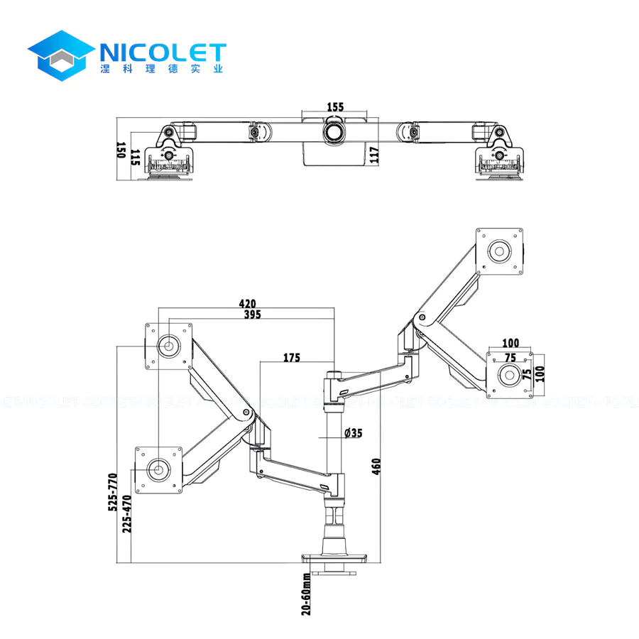 Gas Spring Monitor Arms Dual Gas Spring Monitor Arm