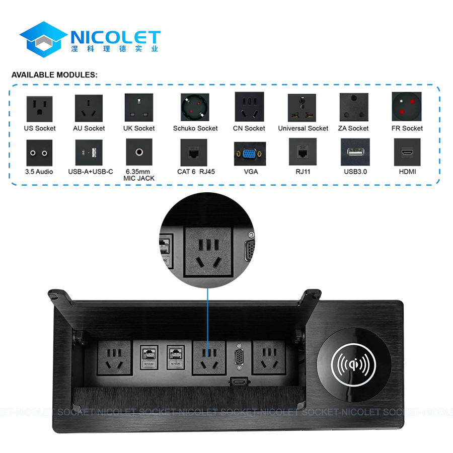 flip up desk socket with wireless charging npr l0350 | nicolet workspace Flip-Up Desk Socket With Wireless Charging