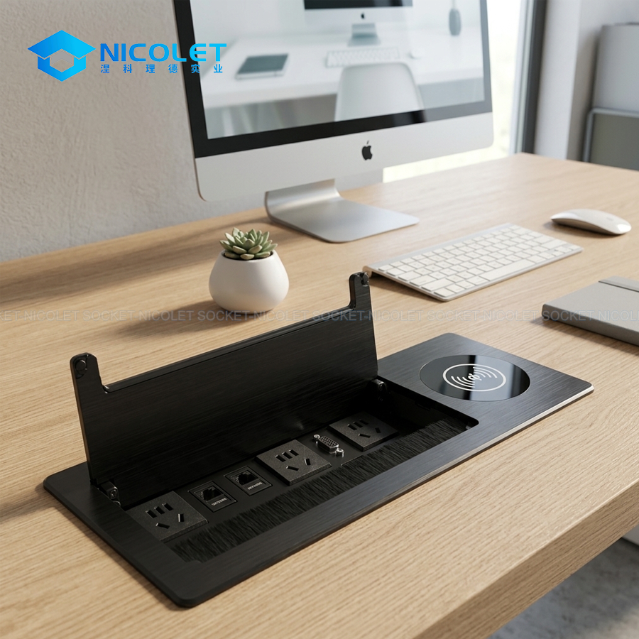 flip up desk socket with wireless charging npr l0350 | nicolet workspace Flip-Up Desk Socket With Wireless Charging