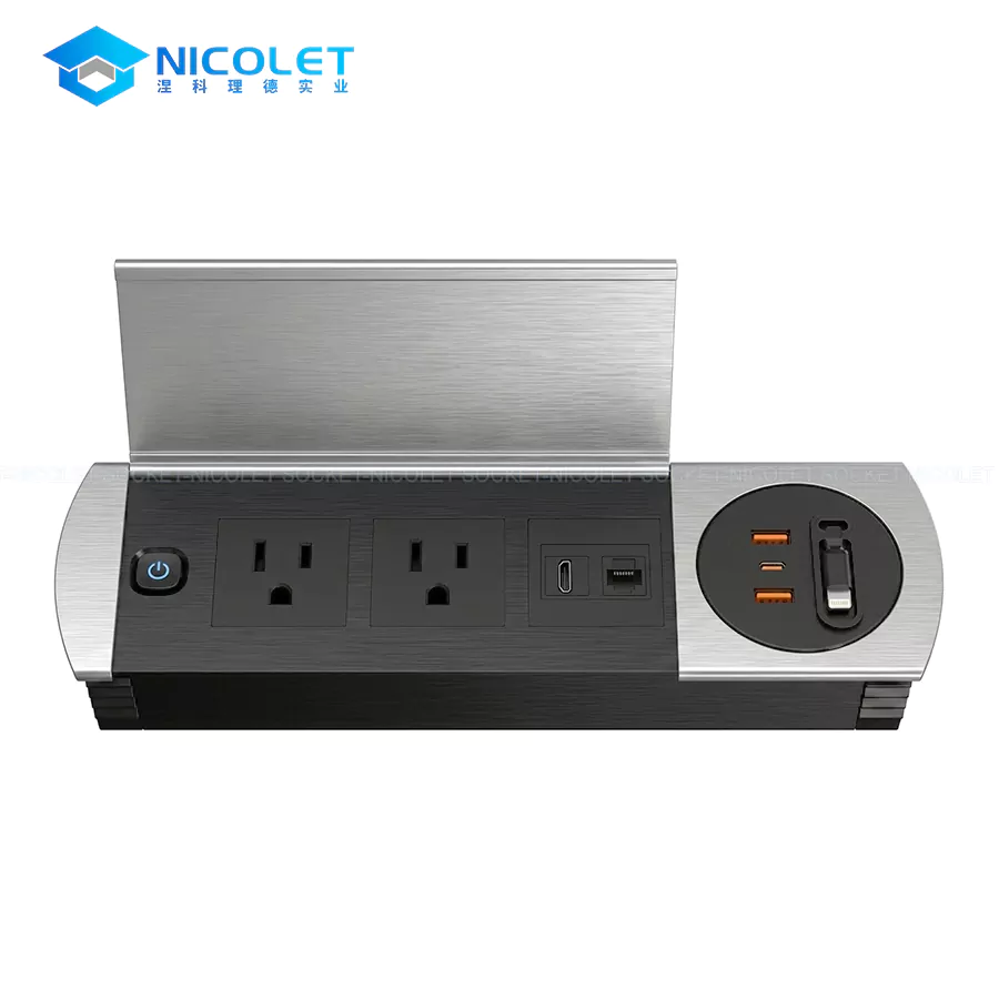 flip up desktop power hub (5) Flip-Up Desktop Power Hub
