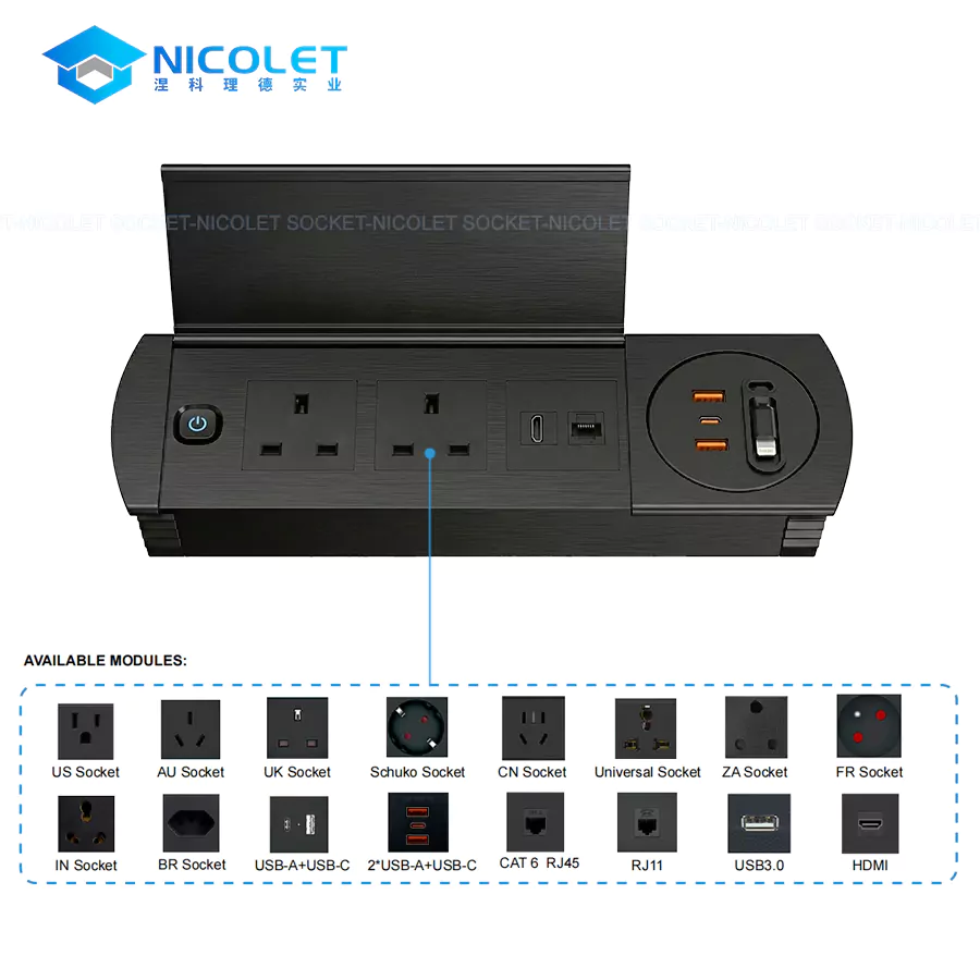 flip up desktop power hub (6) Flip-Up Desktop Power Hub