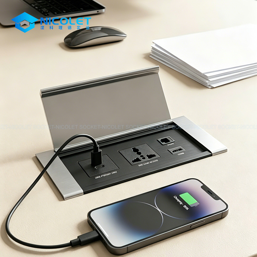 Flip-Up Recessed Desk Power Outlet