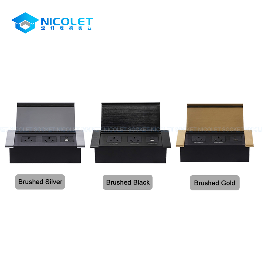 npr f1952 flip up recessed desk power outlet | 65w pd charger | nicolet Flip-Up Recessed Desk Power Outlet