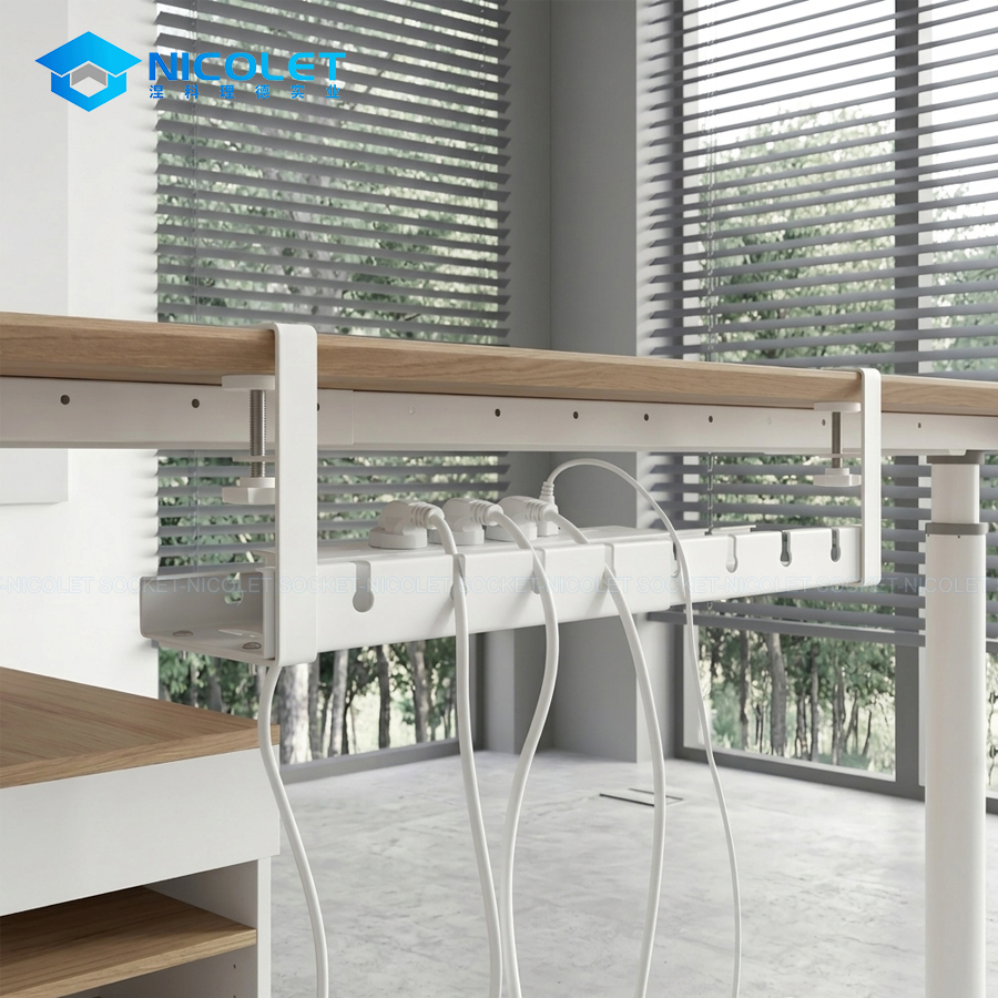 Wire Mesh Cable Baskets Under-Desk Clamp On Cable Organizer
