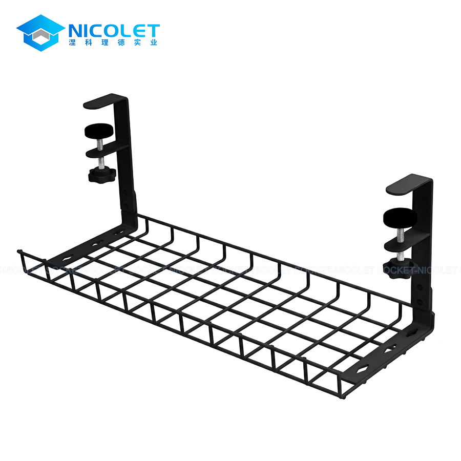 Wire Mesh Cable Baskets Under-Desk Clamp On Cable Organizer