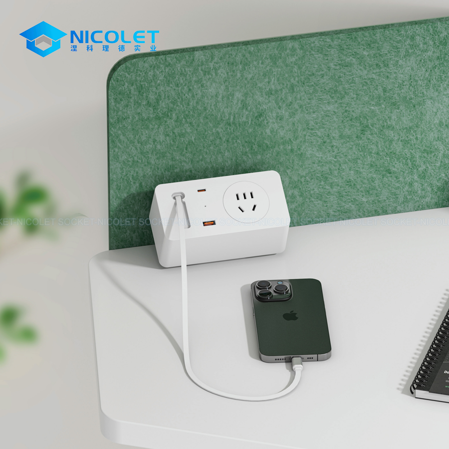 clamp on desk power outlet with retractable type c & pd 20w | npj 1420 clamp-on desk power outlet