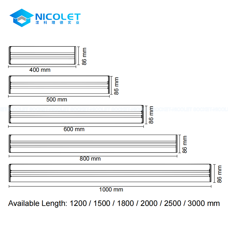 npt 086 oem surface mounted power track sockets | custom length power track | nicolet power track sockets