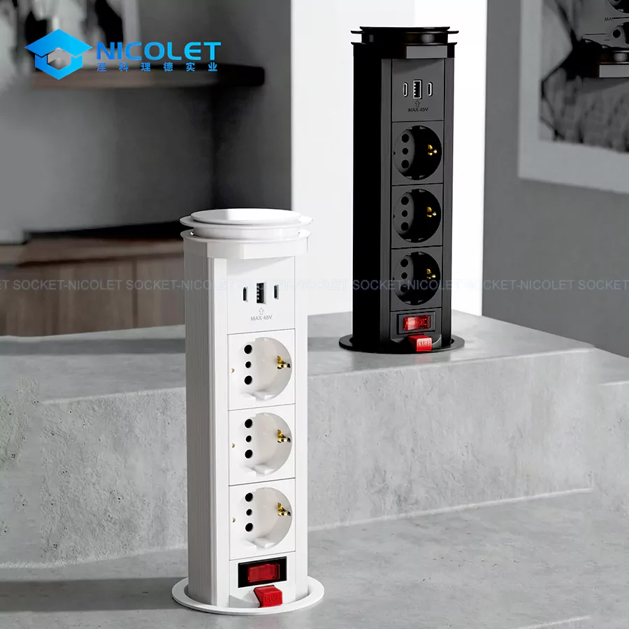 Nicolet desktop power hub integrated into an office workstation