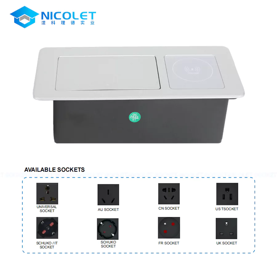 pop up recessed desk power outlet (3) desktop power hub with USB-A, USB-C and wireless charging