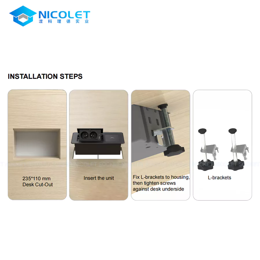 pop up recessed desk power outlet (4) desktop power hub installed in a desk